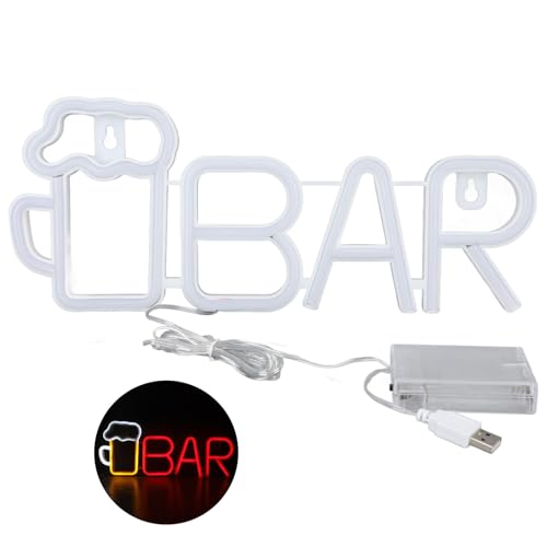 Letrero de neón LED para bar, luz de neón con USB, funciona con pilas, con agujero para colgar, letrero de neón para el hogar, dormitorio, bar, decoración de pared de fiesta (barra roja)