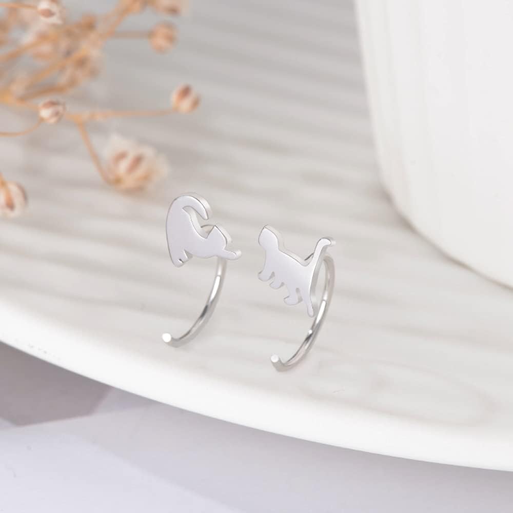 Mini Cat Half Hoop Earrings for Women 925 Sterling Silver Tiny Pet Wrap Cartilage Tragus Piercing Small Stud Cuff Nose Ring Huggie Fake Hoops Earring Minimalist Jewelry Gifts Hypoallergenic - Image 7
