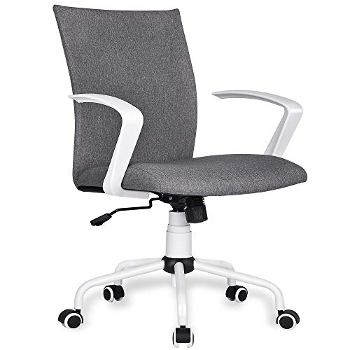 Amolife Home Office Desk Chair Computer Chair with Removable Arms and Wheels Mid Back Cloth Morden, Heather Grey