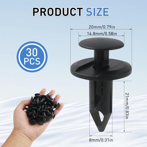 Clips de plástico Remache de 8mm, 30 Piezas Clips de Fijación para Coche, Clip de Retención Tipo Empuje, Rivet Trim Clamp para Coche, Auto - imagen 2