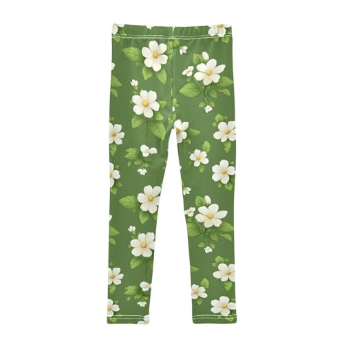 White Daisy Spring Flowers Girls Leggings Kids Yoga Pants Dance Active Tights 4T2