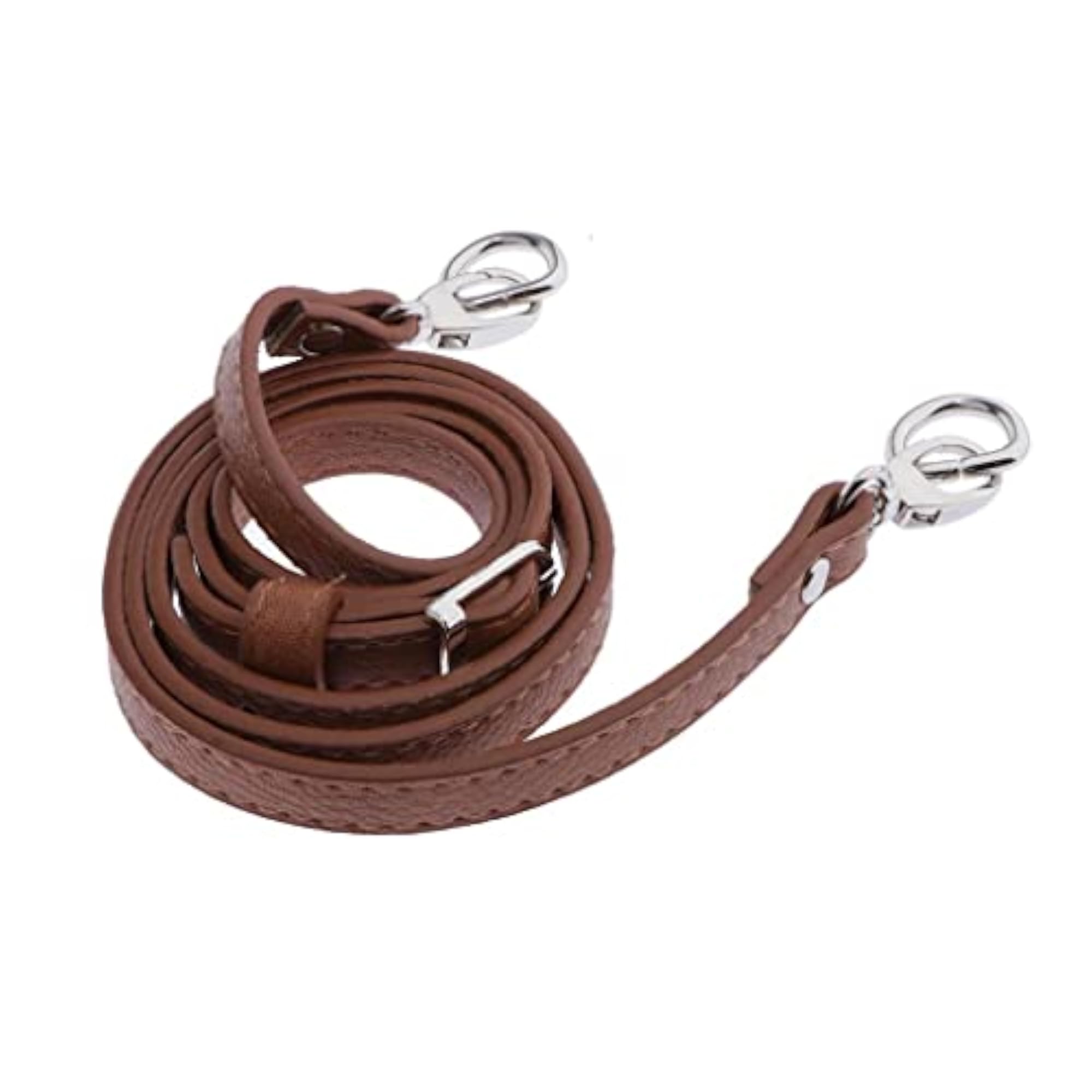 Adjustable Leather Bag Strap Replacement, Brown-Silver