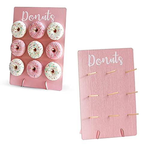 SUPGOMAX Soporte para rosquillas de madera de 9 niveles, color rosa, sin tratar, para bodas, cumpleaños, fiestas, aniversarios, restaurantes, pastelería, etc
