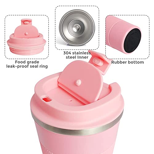 Image of Aeon Travel Mug, Insulated Coffee Cup with Leakproof Lid,Vacuum Insulation Stainless Steel Reusable for Hot Cold Coffee, Non-Slip Protective Cover (Pink)