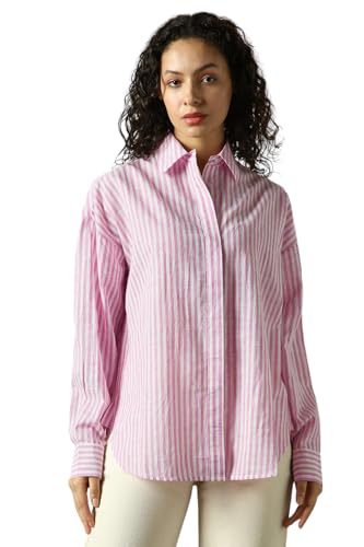 Image of HIGH Star Oversized Striped Cotton Shirt for Women | Stylish Tops for Women | Comfortable and Trendy Casual Shirt