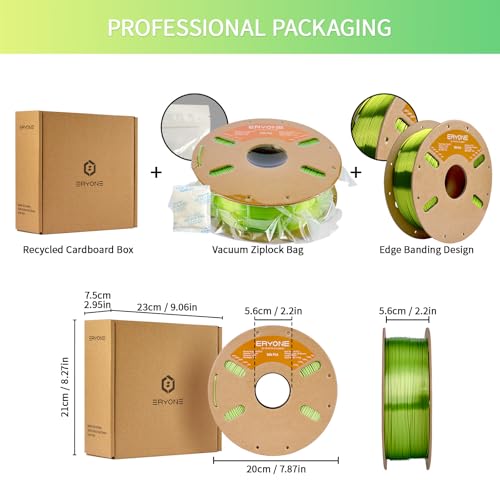 Image of ERYONE Silk PLA Filament for 3D Printer 1.75mm + /- 0.03mm, Shiny Filament 1kg (2.1lbs) /Spool, Neon Green