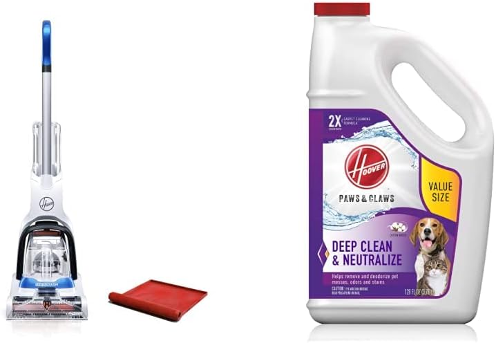 Hoover PowerDash Pet Compact Carpet Cleaner with Storage Mat, FH50750 and Hoover Paws & Claws Deep Cleaning Carpet Shampoo, Concentrated Machine Cleaner Solution for Pets, 128oz, AH30933, White