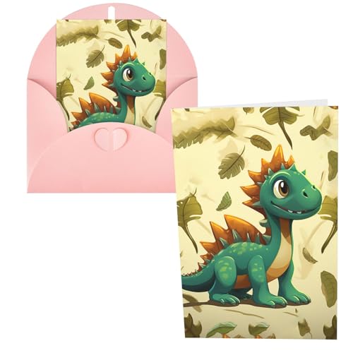QMNSEHF かわいい漫画恐竜グリーティングカード 封筒付き Thank YouCard Happy Birthdayカード 女性用 男性用 クリスマス ハロウィン 結婚式 空白 ノートカード あらゆる機会 グリーティングカード 4x6