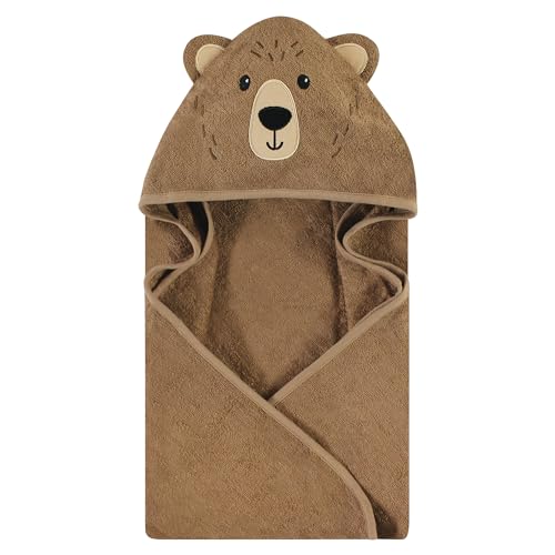Image of Hudson Baby Unisex Baby Cotton Poly Animal Face Hooded Towel, Brown Bear 2-Pack, One Size