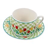 Zerodeko 1Satz Vintage Keramik Kaffeetasse mit Untertasse Teetasse für Heiße und Kalte Getränke und Mikrowellengeeignet für Tee Teiliges
