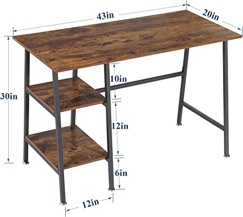 Vecelo Computer Desk Writing Study Workstation Style Wood Table Metal Frame For Home Office, 43 In X 20 In X 30 In, Rustic Brown #TOP2