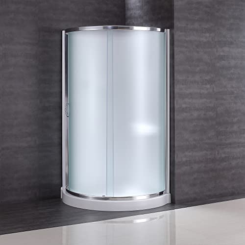 Ove Decors Breeze 36 In X 76 In. Frosted Tempered Glass Sliding Door + Acrylic Walls And Base Kit Round Corner Shower, Inch, Chrome Finish #TOP7