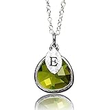Susabella Personalized Peridot Necklace, August Birthstone, Bridesmaid Necklace, Custom Initial on Leaf, Gift for Her, Peridot Jewelry