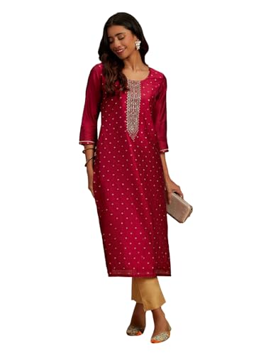 Image of Libas Woven Design Silk Blend Straight Kurta