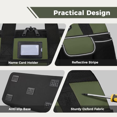 Image of 16-Inch Heavy Duty Tool Bag, 22 Pockets Empty Tool Box Organizer Storage, Soft Large Tote Toolbox Organization Portable Handle Carry Drill Toolbag for Handyman Home DIYer, Dad Men Gifts, Green