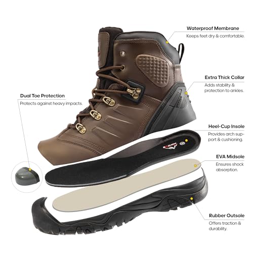 NORTIV 8 NORTIV 8 Men's Safety Steel Toe Work Boots Breathable Ankle Industrial Construction Boots,Size 10.5,Dark Brown,SNIC242M