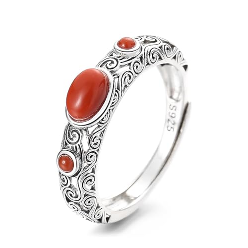 IMINI Vintage Red Agate Stone Ring for Women Girls 925 Sterling S...