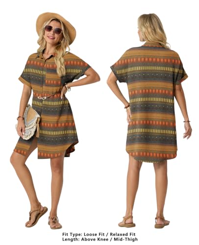 HiMONE Women’s Button Down Shirt Dress Casual Loose Short Sleeve Cover Up with Pocket Lightweight Beach Tunic Dress — view 3