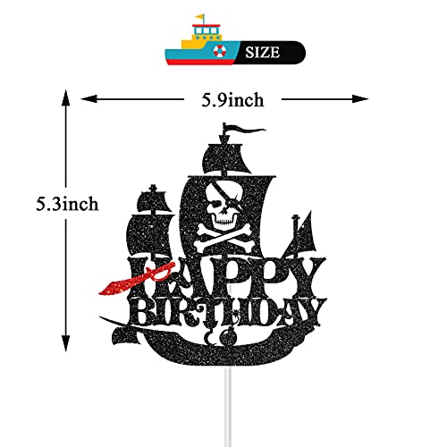 Black Glitter Pirate Themed Birthday Cake Topper, Pirate Themed Birthday Party Decorations For Kids Boys Men #TOP1