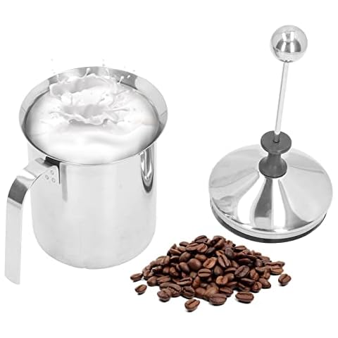 Milchaufschäumer Krug, 800ML Edelstahl Manueller Milchaufschäumer Doppelschicht Tassenaufschäumer Tasse Cover