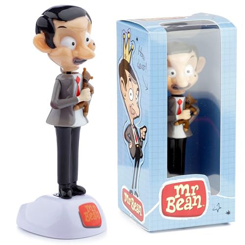 Puckator LTD. Mr. Bean mit Teddy Solar Wackelfigur schwarz/weiß/braun, Bedruckt, 100% Kunststoff.