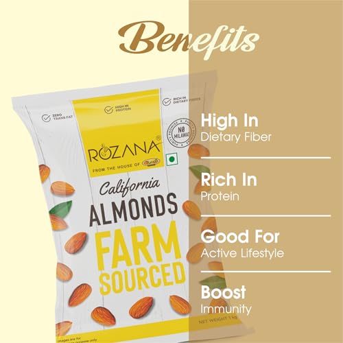 Image of Tulsi California Rozana Almonds Kernels 1000g (500g x 2), Dry Fruits
