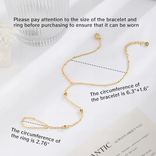 Bracelets for Women,14K Gold/Silver Plated Dainty Hand Chain Bracelets Trendy Ring Chain Bracelet Charm Gold Cuff Bangle Stackable Bracelets Fashion Body Jewelry Adjustable Waterproof Gifts for Her 5