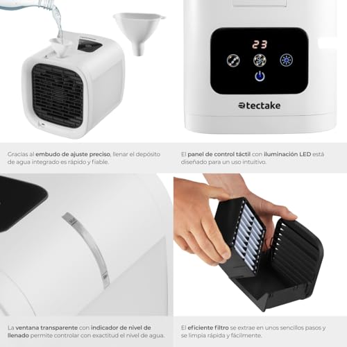 tectake® Aire Acondicionado Portatil, Pinguino Aire Acondicionado, 5 Velocidades, Climatizador Portatil, Filtro Intercambiable, Congelador Pequeño, Deposito Agua, Enfriador, Hielo - Blanco - imagen 4