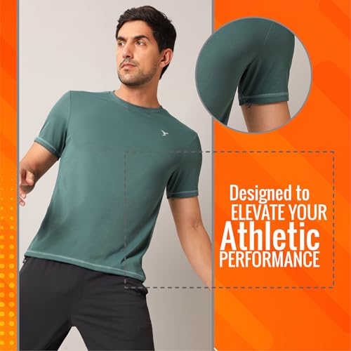Image of TECHNOSPORT Men's Slim Fit Polyester Activewear Sports T-Shirt with Moisture-Wicking Comfort for Workout, Running & Gym