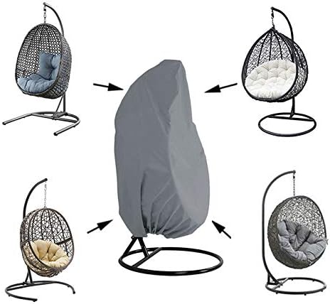 Silvotek Patio Hanging Chair Cover - Waterproof Outdoor Hanging Egg Chair Cover with Durable Hem Cord, 210D Oxford Wicker Egg Swing Chair Cover Patio Swing Chair Cover (Gray-115cm D x 190cm H)