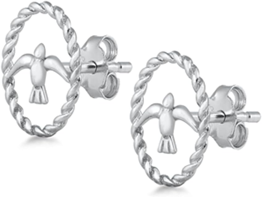 Sterling Silver Bird Dove Peace Rope Halo Animal Earrings High Polished 925 New