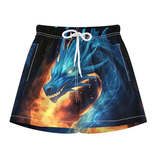 Fire Dragon Blue Boys Swim Trunks with Compression Liner Quick Dry Bathing Bottom Kids Beach Shorts3