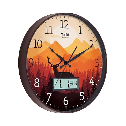 Image of Ajanta 6097 Wall Clock (13.8 Inch) - Silent Sweep Non-Ticking Movement - Elegant Brown Home Decor Clock for Living Room, Study