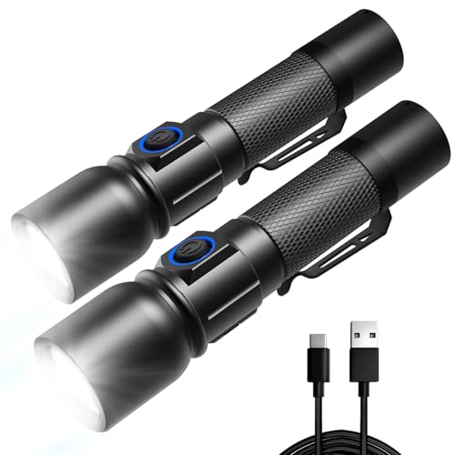 Linkind Linterna LED recargable vía USB-C, 7 modos, incluye turbo/estroboscópico/bloqueo, 1000 lúmenes de aluminio, antorcha táctica con indicador de batería, para todo tipo de climas, camping, uso