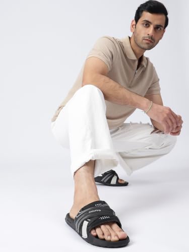 Image of CHUPPS Vertex Black Drift Orthopedic Slippers | Soft Footpharma Footbed | Breathable Ventilation Holes | Lightweight Flip Flops | Anti-Skid Chappals for Everyday For Mens