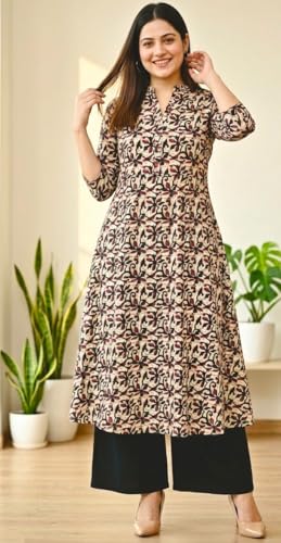 Image of CREATION & YOU Women Plus Size Cotton Printed Kurta with Pant Set | Work /Office Wear Kurta Set for Women