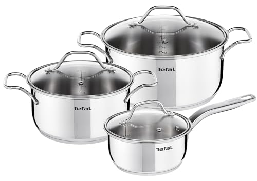 TEFAL Intuition 6 pc set | saucepan 16 cm+lid stewpots 20/24 cm+lids | Premium Stainless Steel 18/10 | Measuring marks | Glass lid | Induction | Stewing | Boiling | 2 Years Warranty | B864S674
