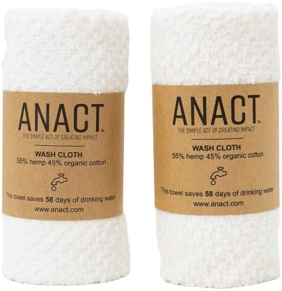 Anact - Hemp Wash Cloth - Fast Drying Organic Cotton Blend Spa Quality Wash Towel - 55% Hemp, 45% Organic Cotton Textured Absorbent Wash Cloth - White, 2 Pcs.