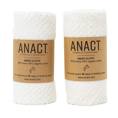 Anact Hemp Wash Cloth 2pk - Organic Bath Towel, Eco-Friendly, Absorbent, Sustainable Spa Quality Bathroom Wash Cloth w/Organic Cotton & Hemp Fiber - White