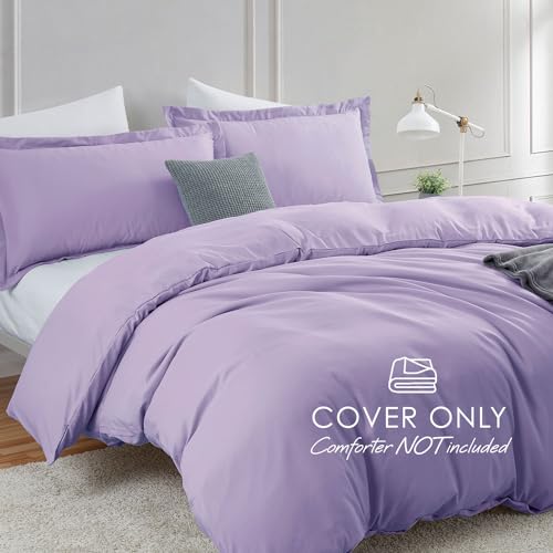 Image of Hearth & Harbor Lavender Duvet Cover Full Size, 3 Piece Bedding Set | Soft Double Brushed Bedding Set, Button Closure, 1 Duvet Cover 80x90 Inches, 2 Pillow Shams