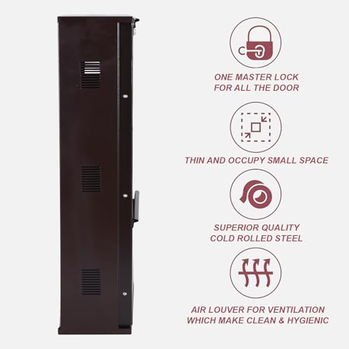 Image of Metal Shoe Rack Wall Mounted for Home with Central Locking | 2 Door 20 inch Wall Mounted Metal 4 Pair Rack Cabinet | Pre-Assembled Shoe Rack Shelves | 3 Years Warranty (Brown)