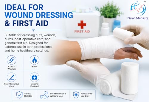 Image of Non-Sterile Gamjee Roll for Dressing & Wound Care, 10cm x 3mtr (Pack of 5) - Absorbent Surgical Cotton Pad, Medical Grade Material for First Aid, Hospital & Clinical Use