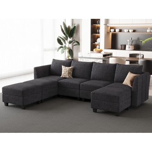 Belffin Modular Sectional Sofa Large Chenille U Shaped Couch with Storage 7 Seat Sectional Sofa with Chaise for Living Room, Dark Grey 7 Seat U Shape