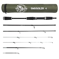 Rigged and Ready Smuggler 4 Reise-Angelrute und Koffer. Kompakte Rute mit kurzer Länge von 3.5’ (108 cm) und 4 Spitzen zum Spinn, Kajak und allgemeinen Angeln. Für Fische bis 3 kg