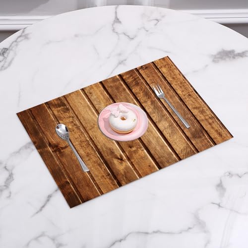 EYLOZS Mantel Individual Lavable 45 x 30 cm para Cena,Almuerzo, Desayuno - 4 Unidades - Resistente Calor, Antideslizante,Tablones de Madera PNG - Fondo de Papel con veta de Madera,