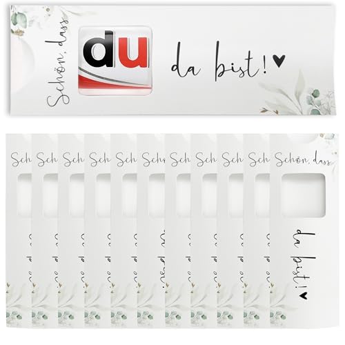 FloraVigo Schön dass du da bist Schokoladen-Geschenkbox 12 kleine Geschenke geeignet für Taufe Geburtstag Hochzeit Abschlussverpackung