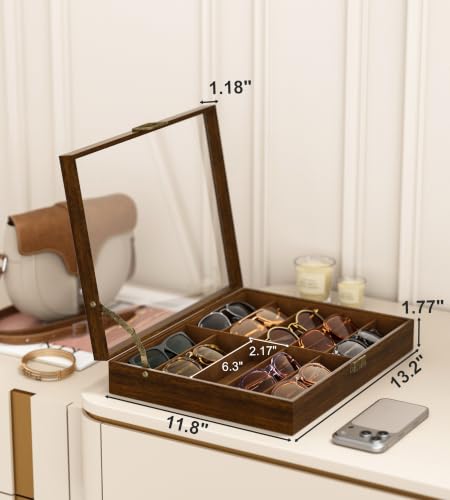 Image of NEWLOOP 10 /20 /30 Wooden Pattern Sunglass Organizer Multiple Pairs of Eyeglass Ultra-thin Frame Storage Box for Women Men
