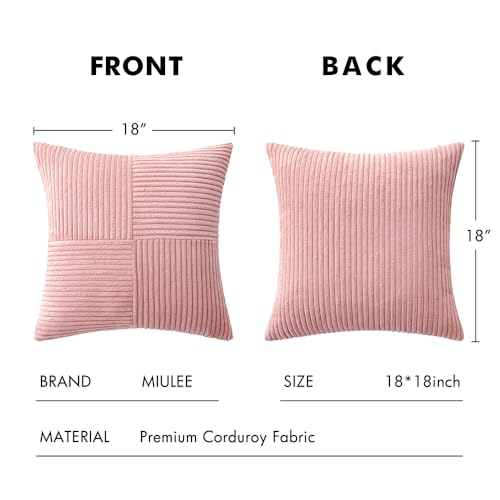 Image of MIULEE Blush Pink Decorative Throw Pillow Covers for Couch 18x18 Inch | 2 Pack, Boho Farmhouse Pillow Covers, Soft Cross Corduroy Patchwork Textured Cushion Cases For Bed Sofa