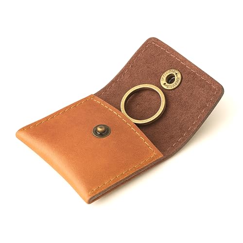 The Antiq Bolsa de anel de couro marrom escuro para homens e mulheres - Suporte de anel de couro bege feito à mão estojo de anel de couro para armazenamento de joias de noiva, suporte de anel de