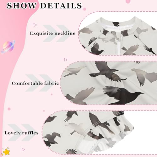 Wild Bird Animal Girls Long Sleeve Swimsuit Rash Guard One Piece Bathing Suits Zipper 3-12T4